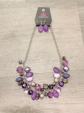 paparazzi Lavender & Purple Multi-Bead Statement Necklace with Earrings